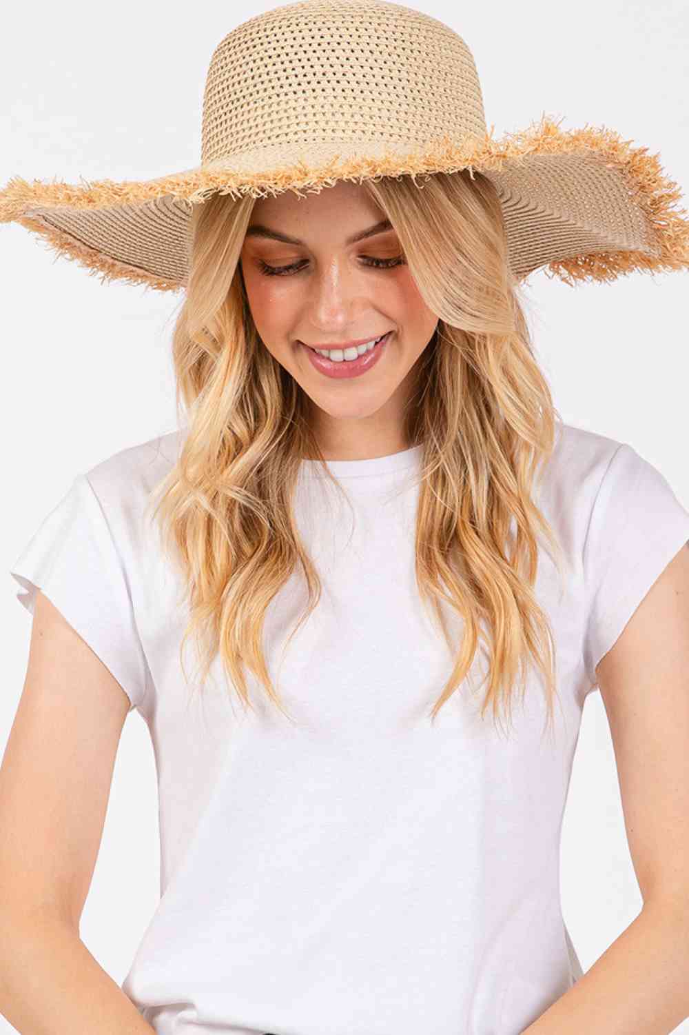 Frayed Edge Two Tone Floppy Summer Straw Hat