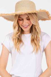 Frayed Edge Two Tone Floppy Summer Straw Hat