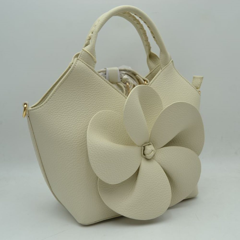 3D Flower Accent Winged Top-Handle Satchel Bag with Detachable Crossbody Strap