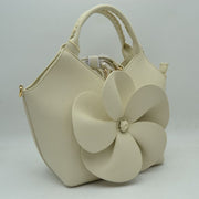3D Flower Accent Winged Top-Handle Satchel Bag with Detachable Crossbody Strap