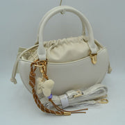 Curved Top Handle Handbag with Drawstring Inner Pouch