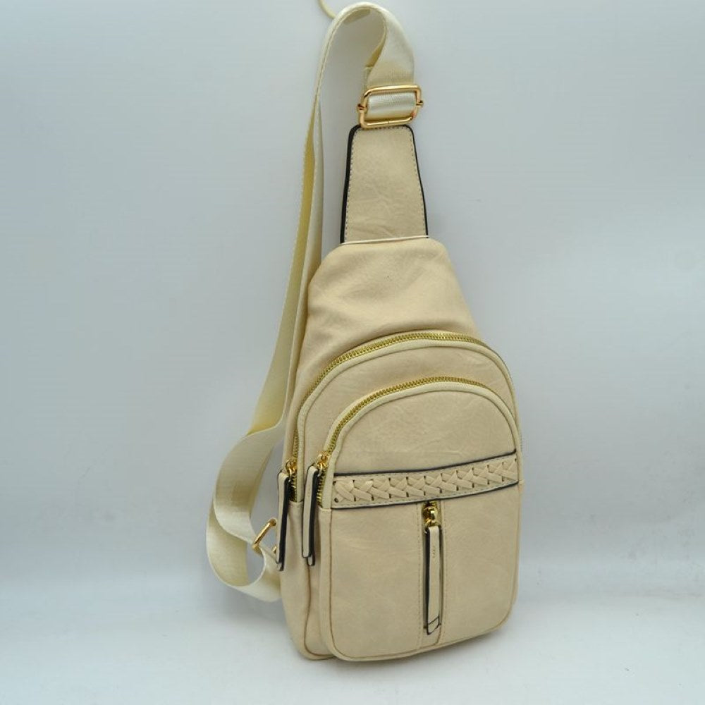 Braided Accent Sling Bag with Multi-Zipper Compartments