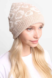 Leopard Print with Ribbed Trim Beanie