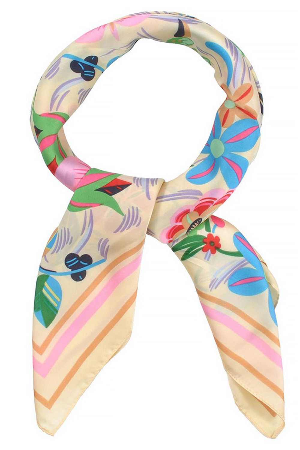 Multi Color Flowers with Color Stripes Edge Bandana Scarf