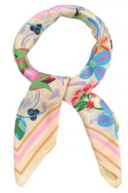 Multi Color Flowers with Color Stripes Edge Bandana Scarf