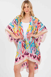 Multi Colored Heart Pattern Silky Feel Kimono