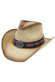 Rhinestone Flower Embroidered with Longhorn Cowboy Hat