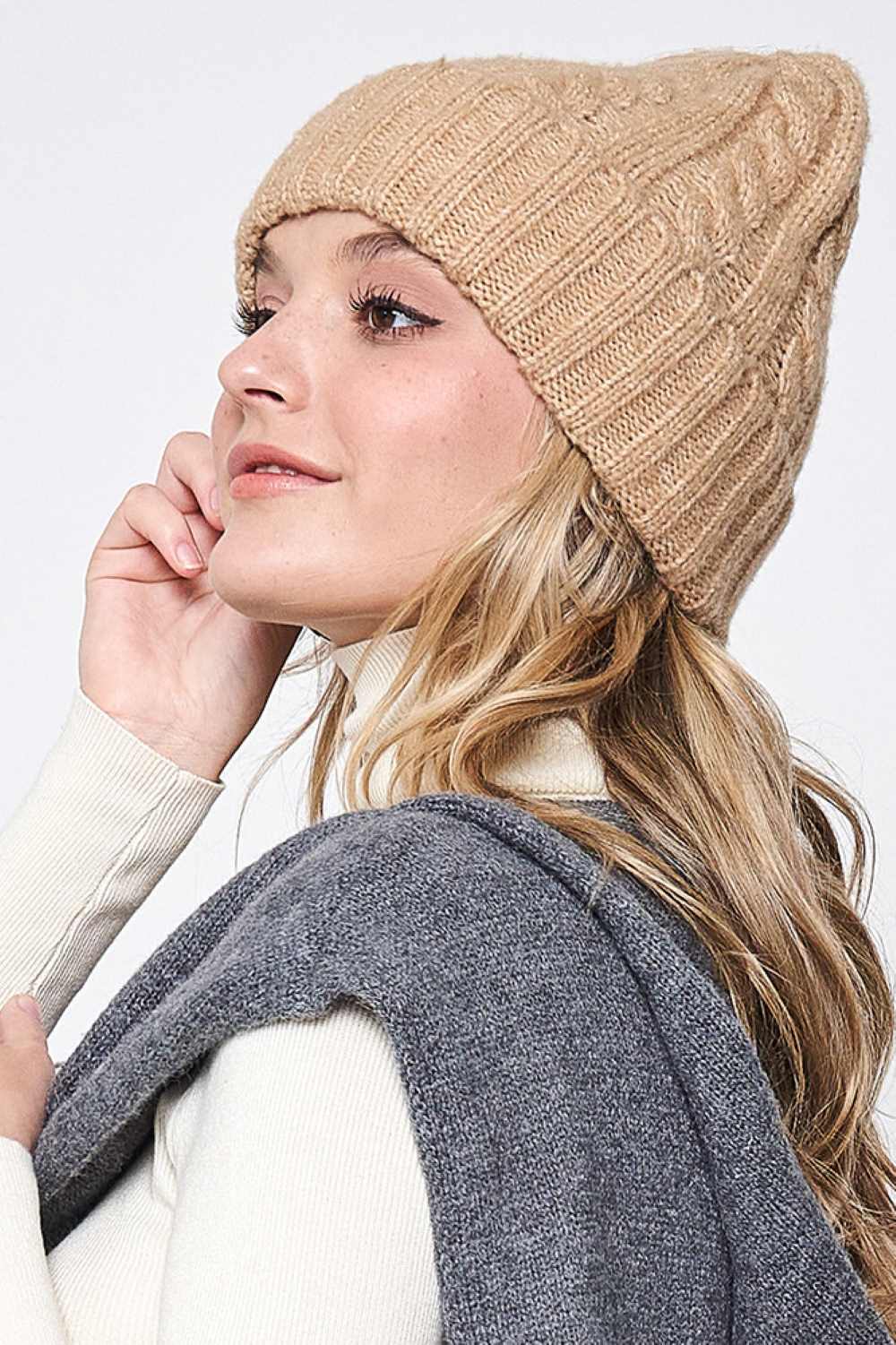 Solid Cable Knit Beanie