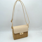Quilted Flap Woven Straw Crossbody Bag with Adjustable Shoulder Strap