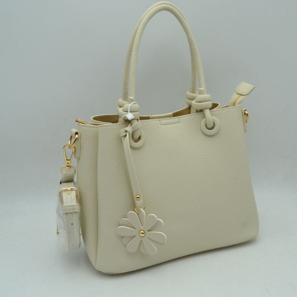 Top Handle Satchel Bag with Floral Charm and Shoulder Strap