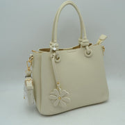 Top Handle Satchel Bag with Floral Charm and Shoulder Strap