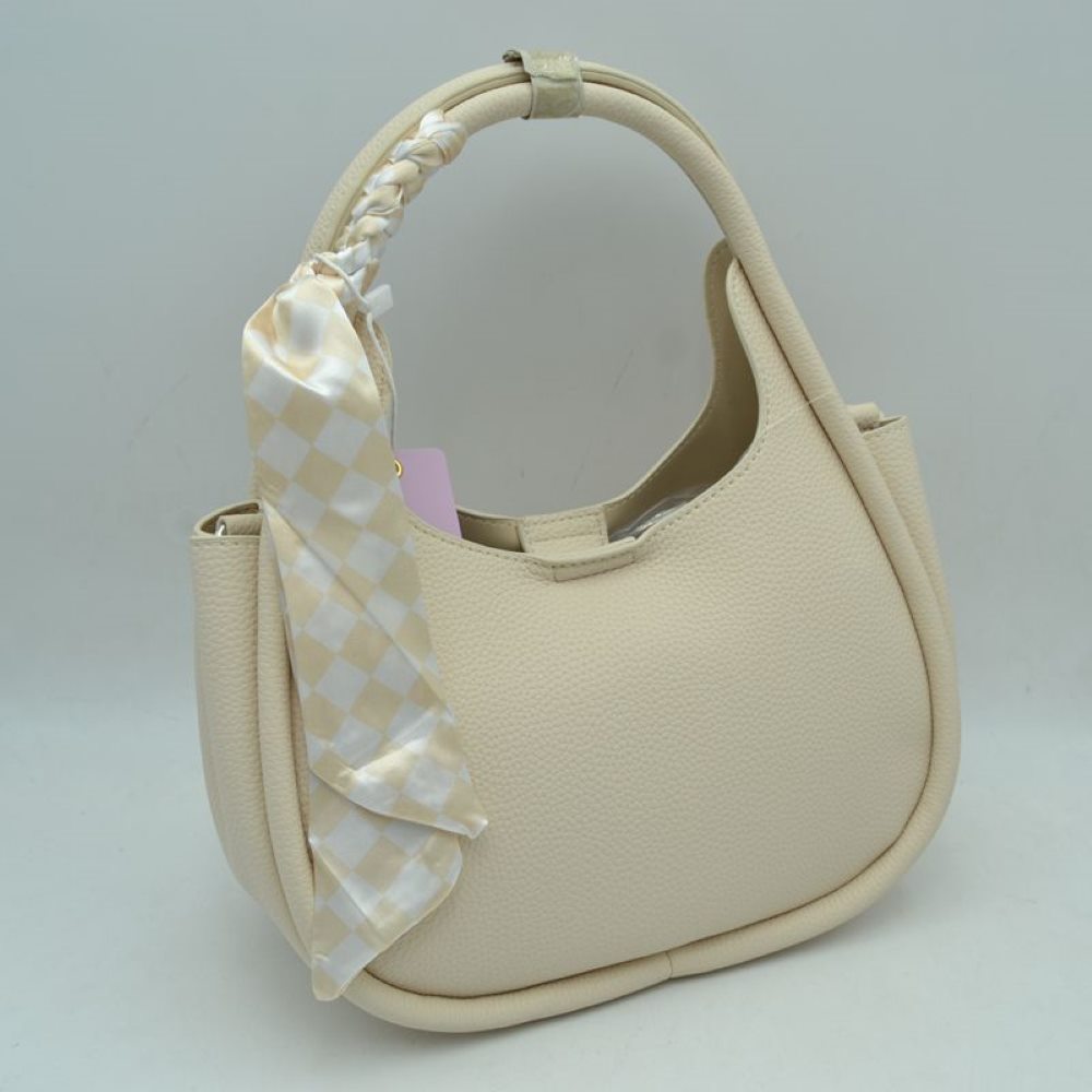 Pebble Textured Slouchy Hobo Shoulder Bag with Checkerboard Scarf Accent