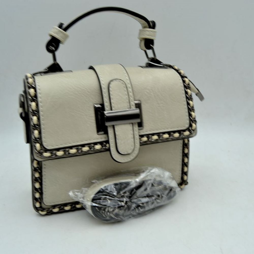Women's Structured Top-Handle Crossbody Bag with Woven Chain Trim