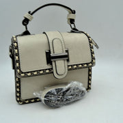 Women's Structured Top-Handle Crossbody Bag with Woven Chain Trim