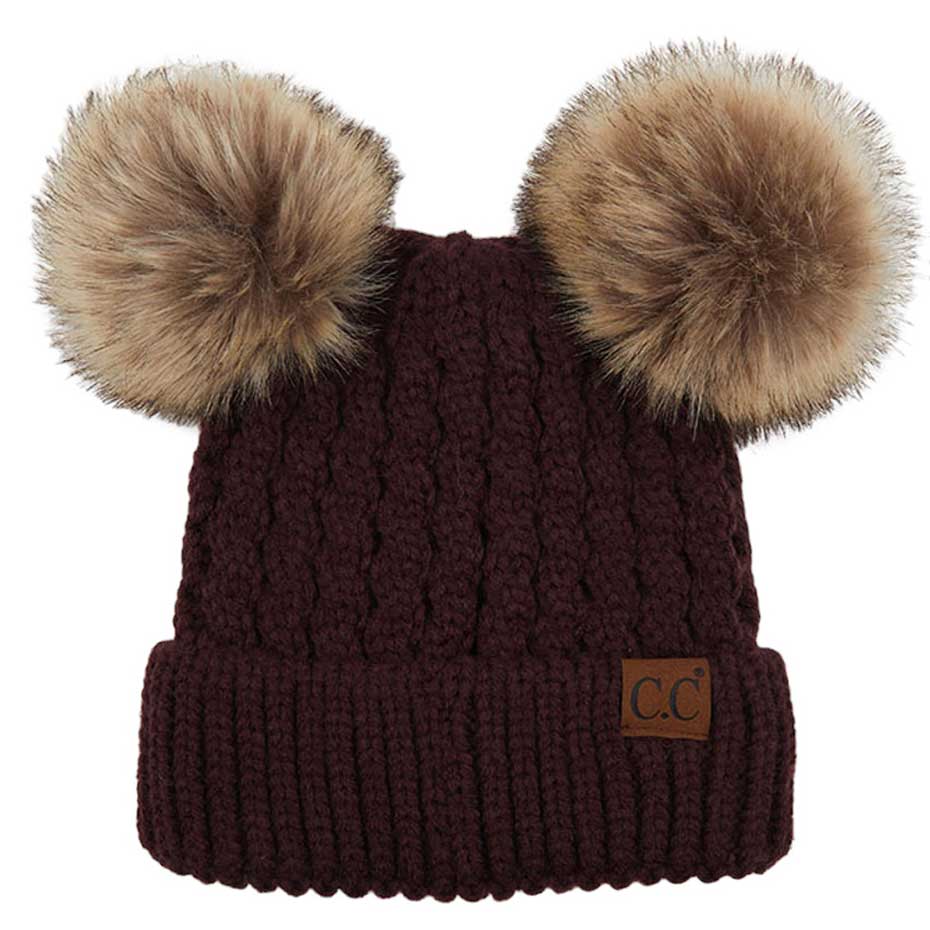 C.C Women's Double Pom All Over Cable Knit Beanie