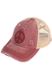 C.C Women's Peace Sign Distressed Ponytail Cap