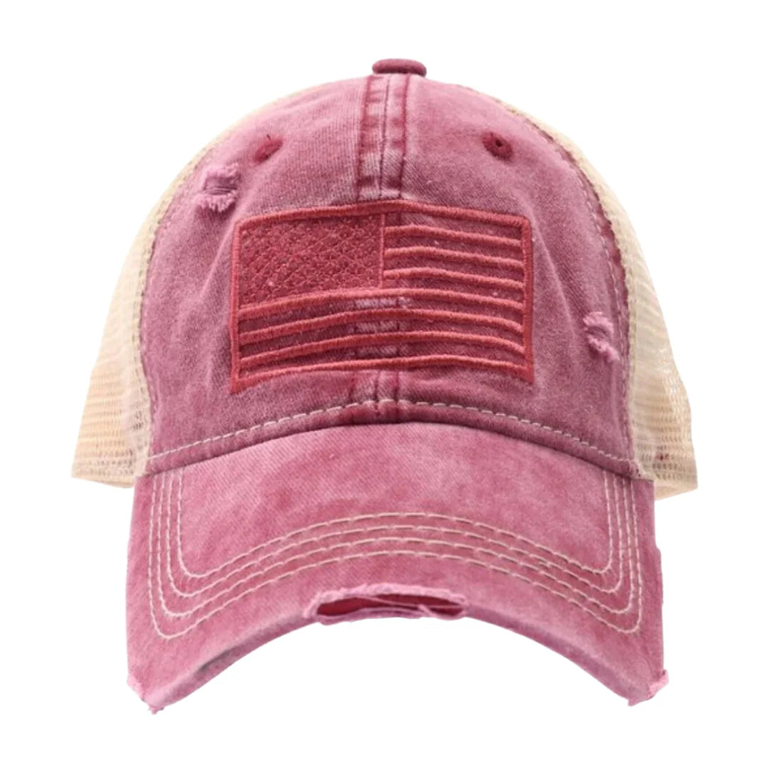 C.C Women's U.S.A Embroidery American Flag Ponytail Cap 4th of July