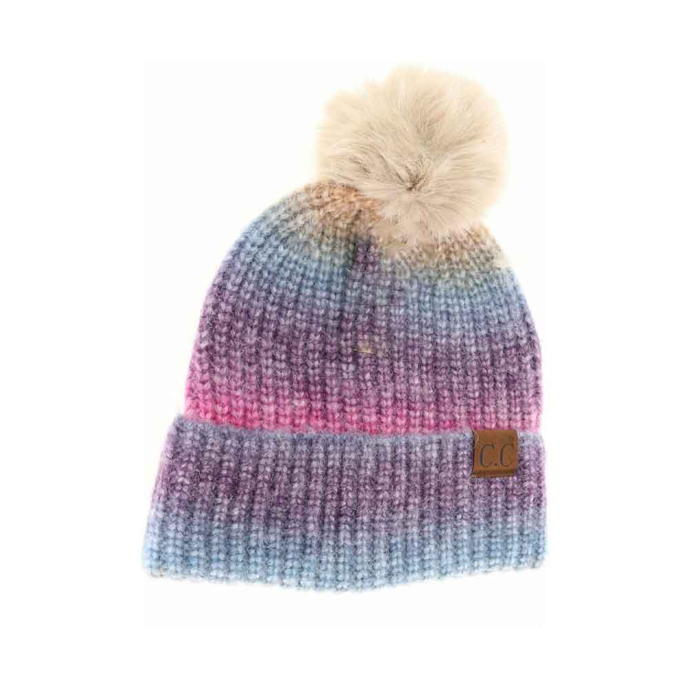 Multicolored Ombre Fur Pom C.C Beanie