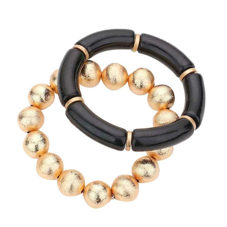 2PCS Resin Metal Ball Stretch Bracelets