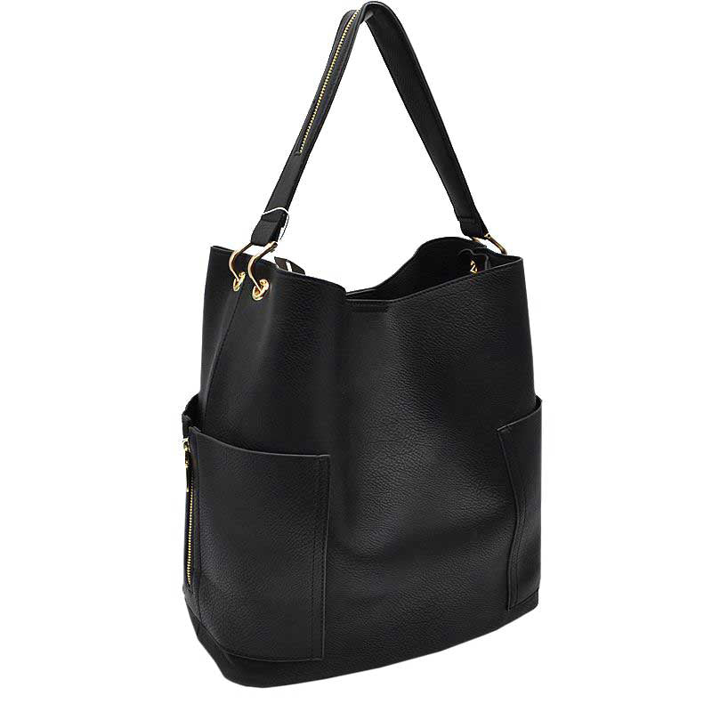 2-in-1 Chic Satchel Side Pocket Bucket Bag with Long Strap
