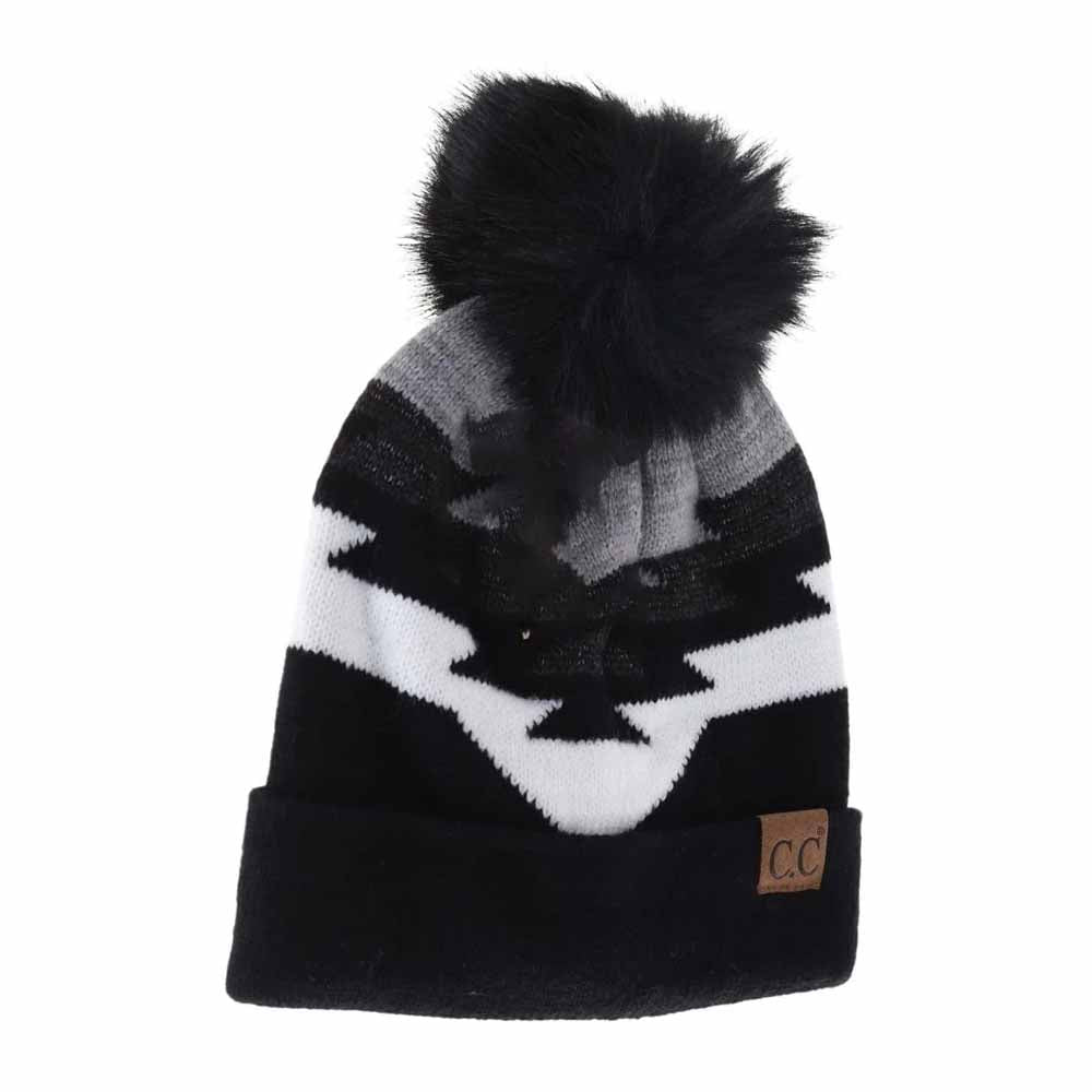 Aztec Natural Faux Fur Pom C.C Beanie