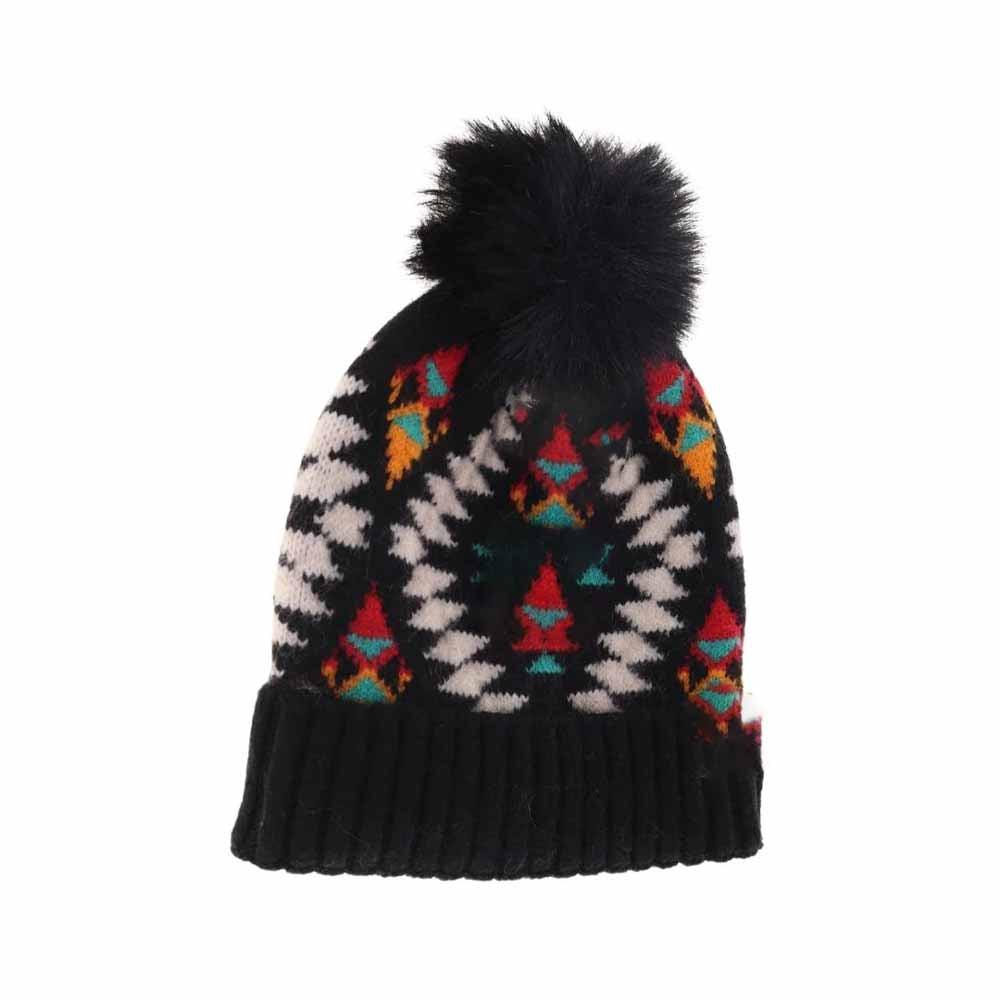 BABY Aztec Patterned Faux Fur Pom C.C Beanie