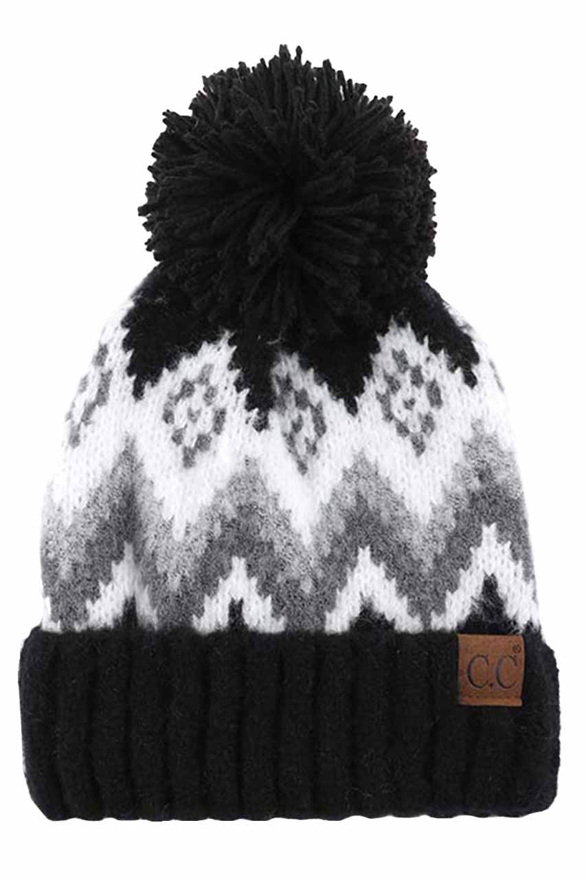 C.C Soft Aztec Pattern Beanie with Knit Pom