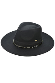 C.C Link Chain & Pleated Wide Band Vegan Felt Hat