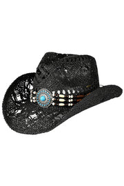 C.C Women's Western Wooden Bead Band Tea-Stain Cowboy Hat