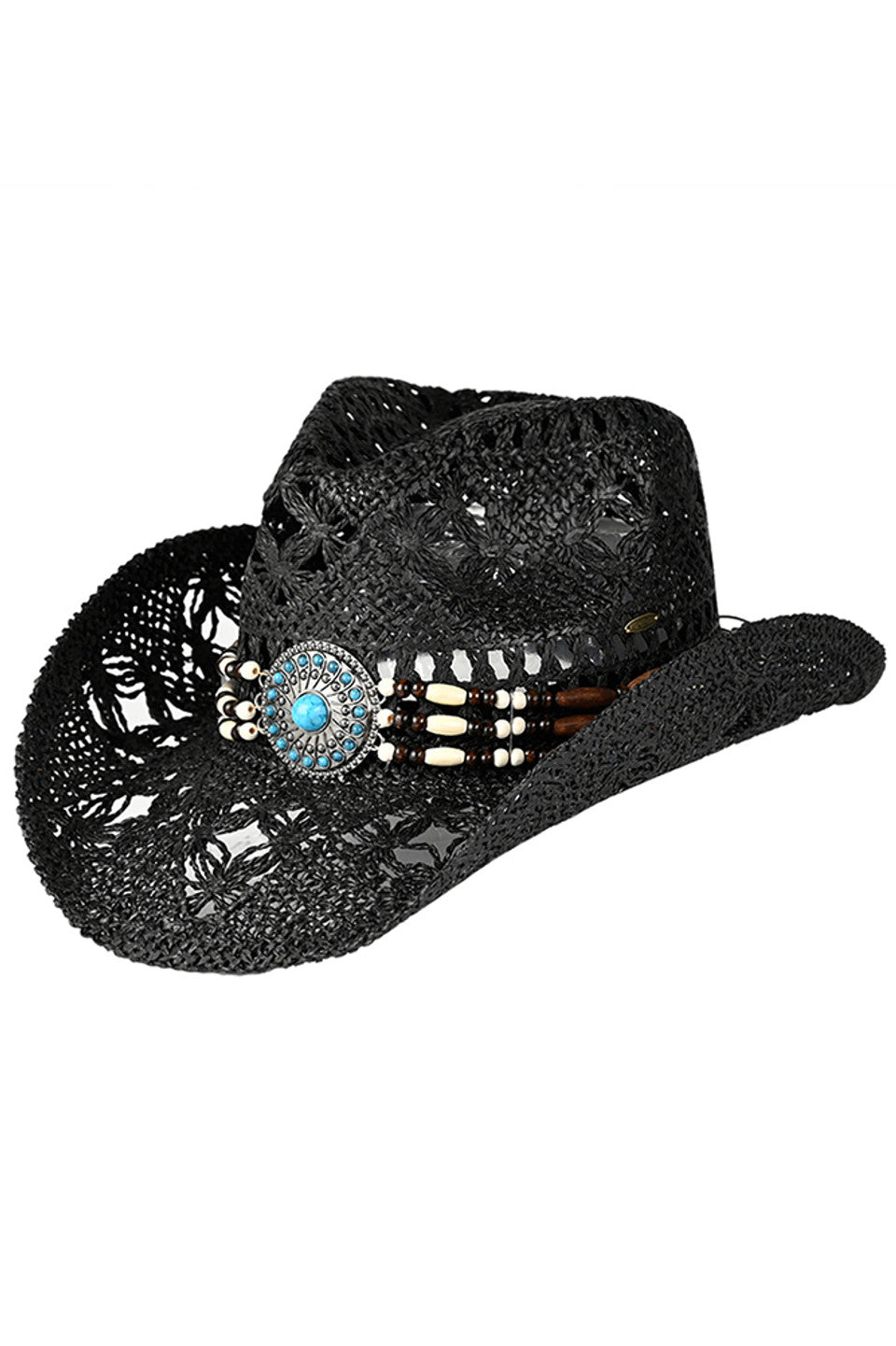 C.C Women's Western Wooden Bead Band Tea-Stain Cowboy Hat