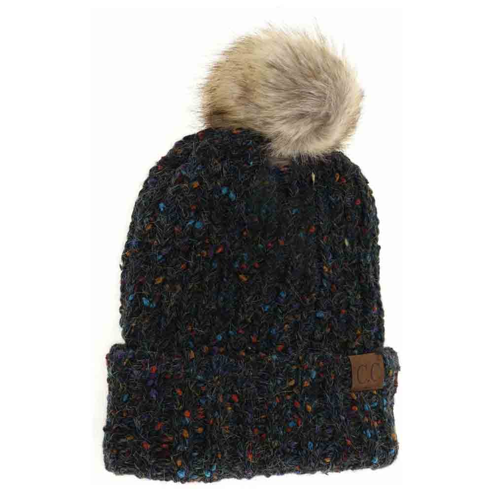 Confetti Mohair Ribbed Fur Pom C.C Beanie