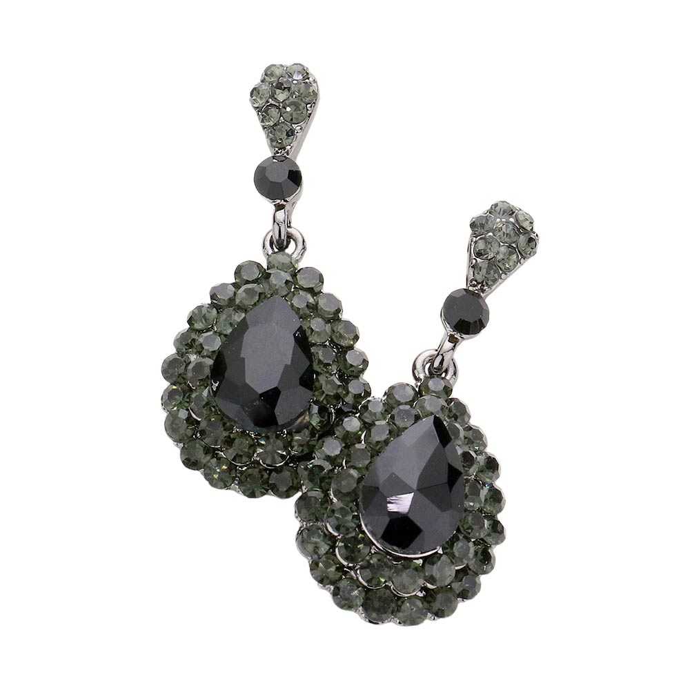 Crystal Rhinestone Trim Teardrop Stone Evening Earrings