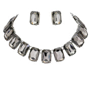 Emerald Cut Stone Link Evening Necklace Earring Set