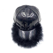 Faux Feather Trimmed Hologram Baseball Cap