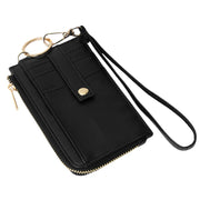 Faux Leather Basket Weave Flat Card Holder Wallet with Wristlet