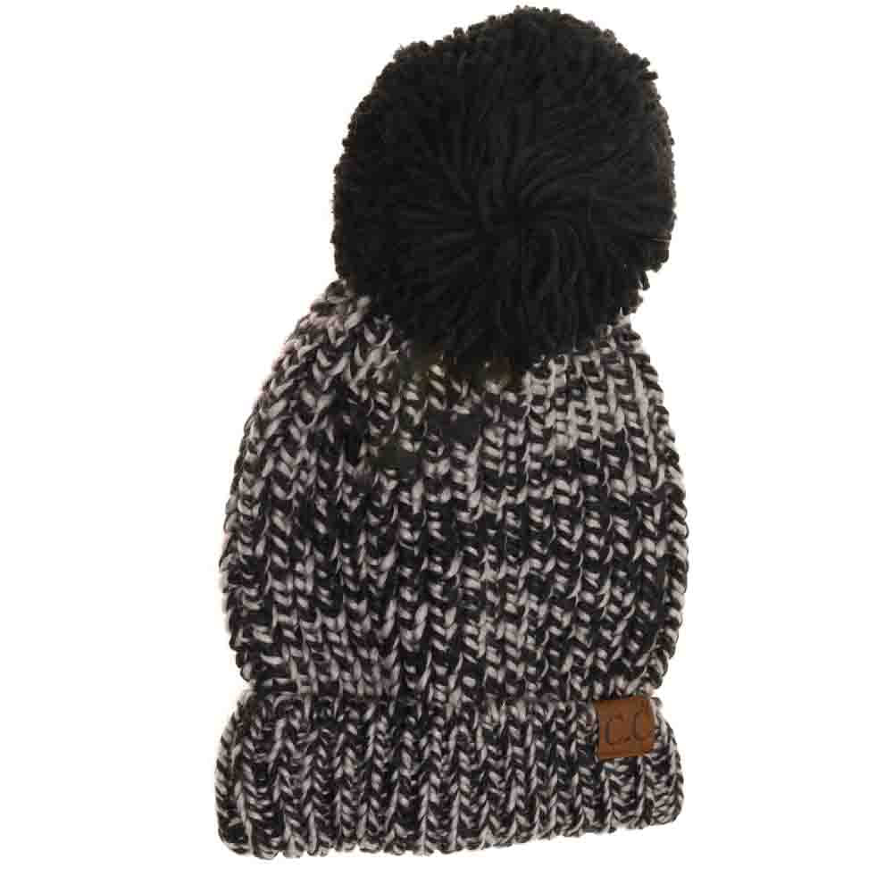 Two-Tone Thick Knit Pom C.C Beanie