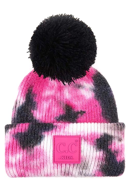 C.C Tie Dye Kids Beanie With C C Rubber Patch And Yarn Pom