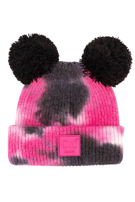 C.C Tie Dye Baby Beanie C.C Rubber Patch Double Yarn Pom
