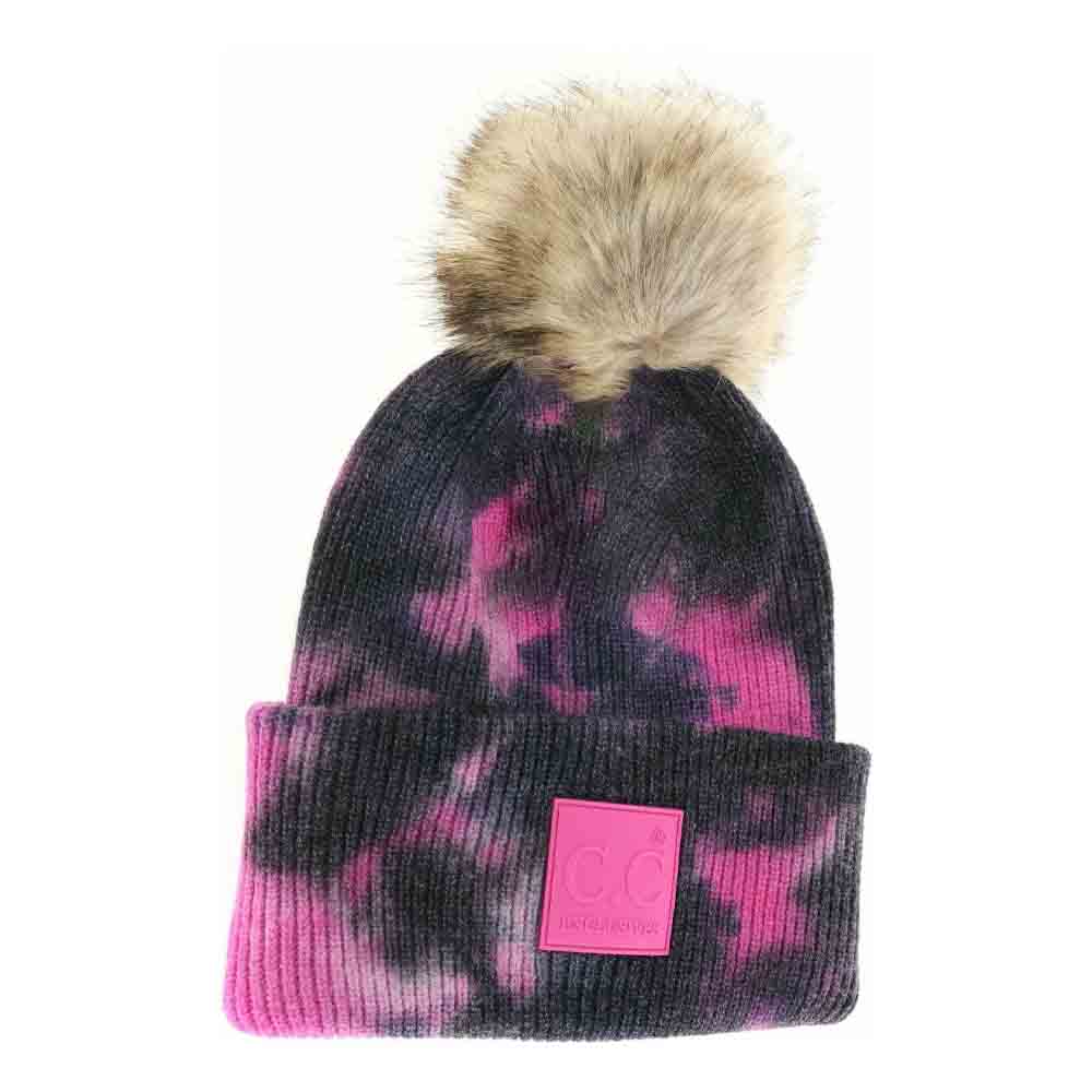 Women's Tie Dye Fur Pom C.C Beanie