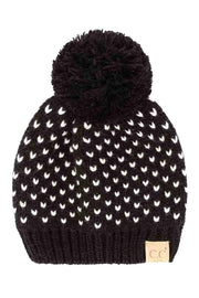 C.C Kids Heart Pattern Knit Beanie with Pom