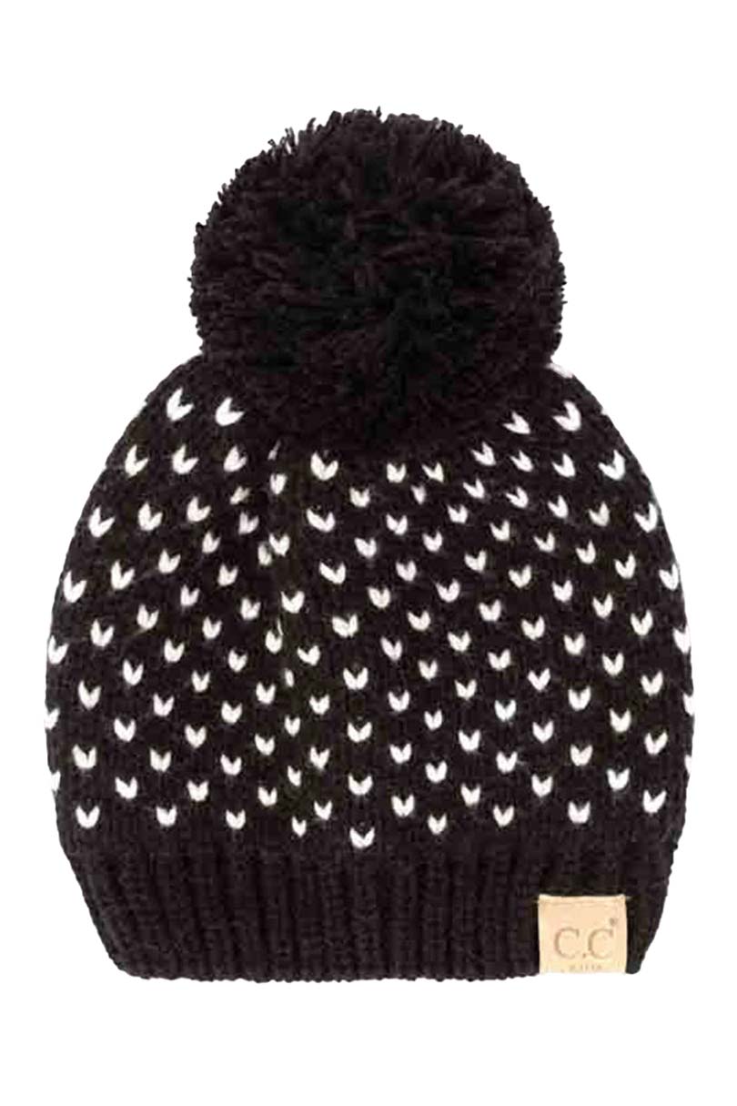 C.C Kids Heart Pattern Knit Beanie with Pom