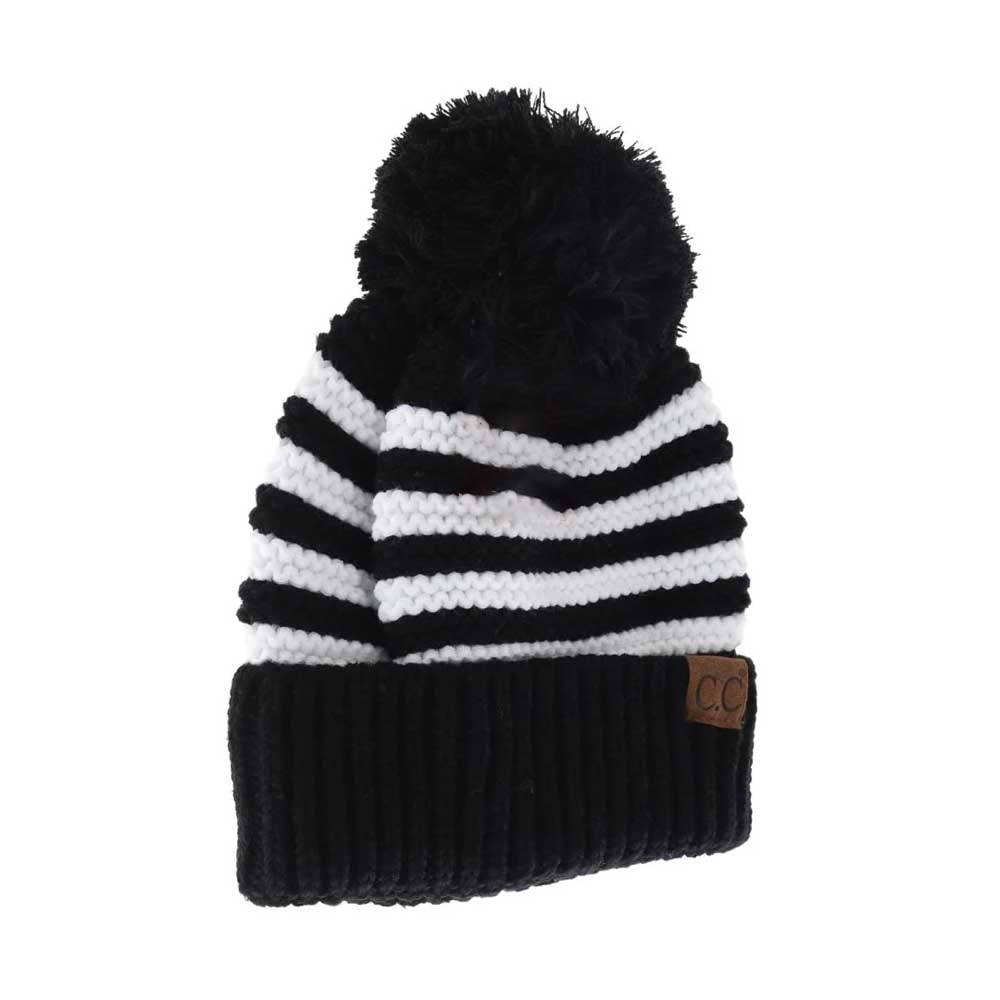 Knit Pom Striped C.C Beanie