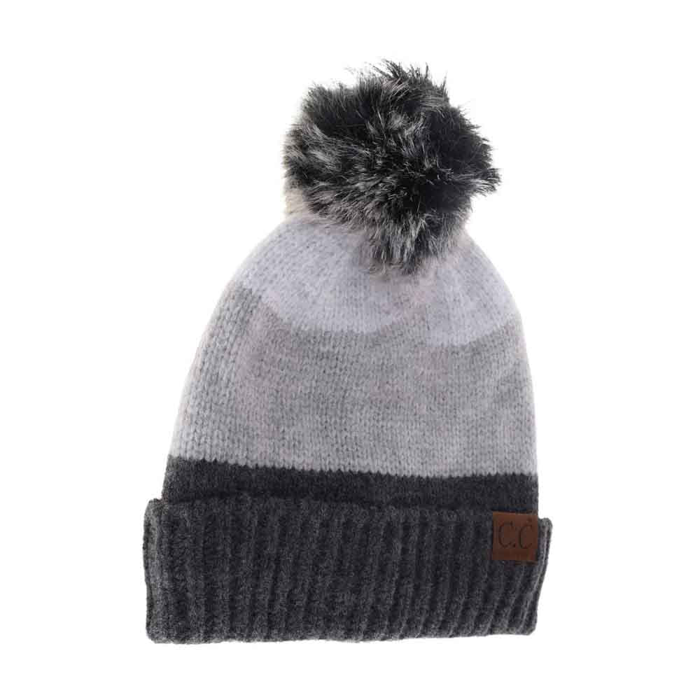 C.C Multi Color Block Stripes Pom Beanie