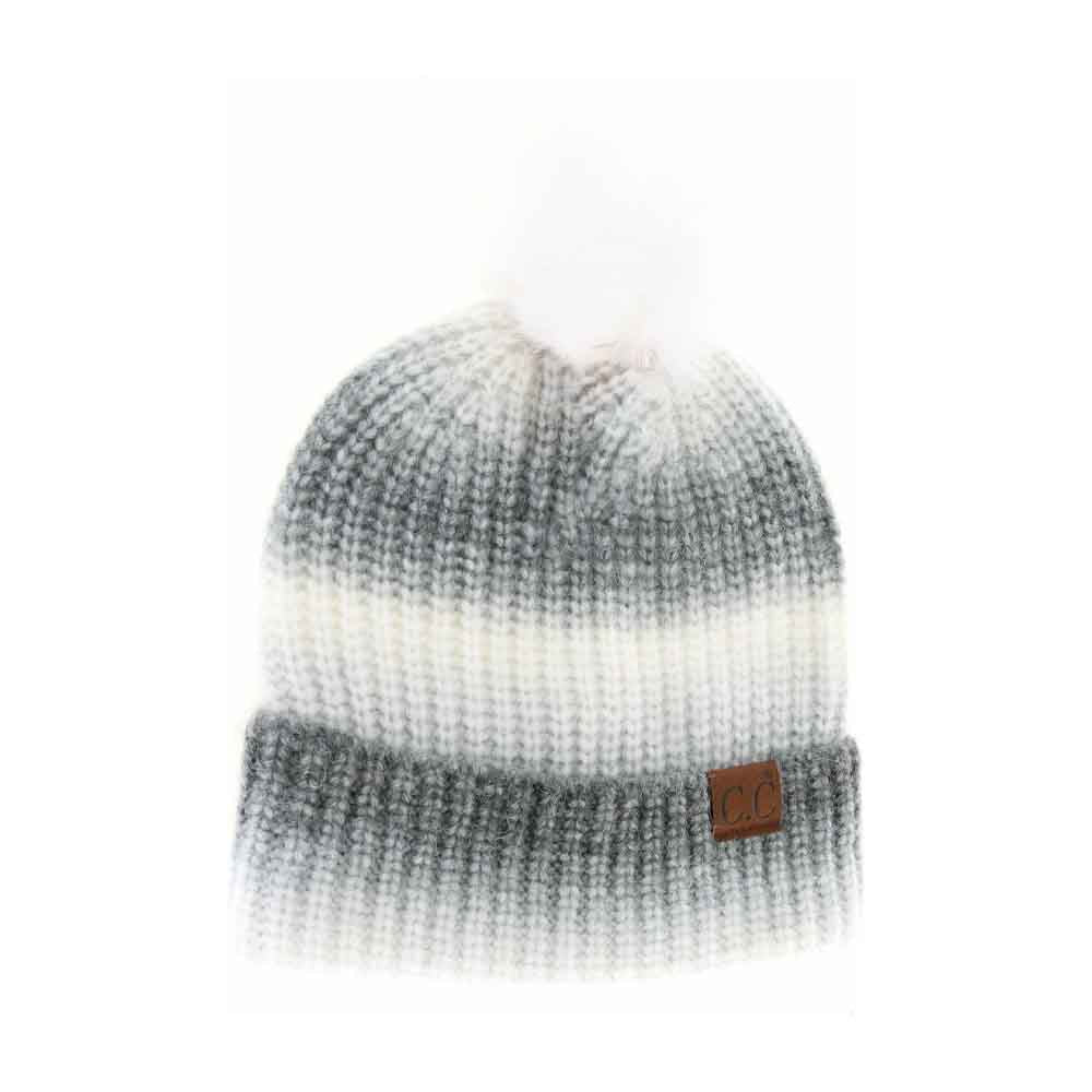 Multicolored Ombre Fur Pom C.C Beanie