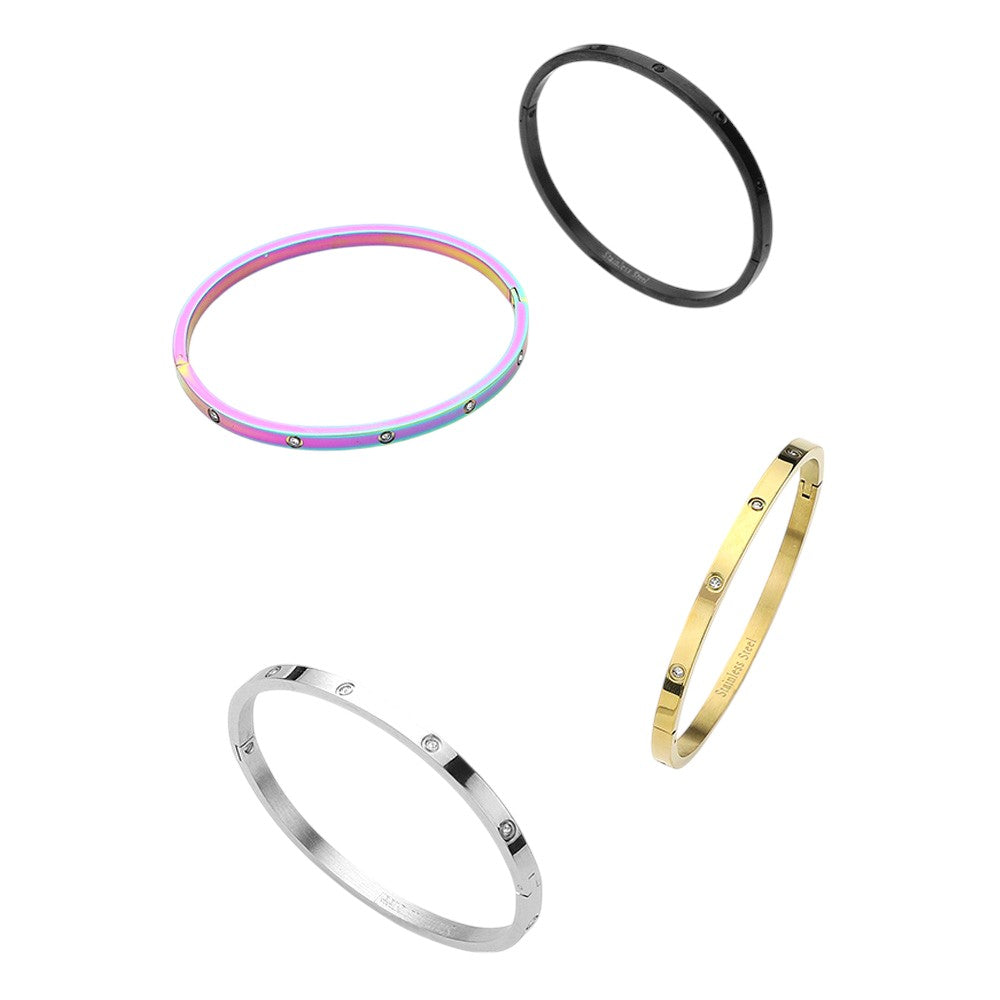 Stainless Steel Crystal Embellished Bangle Evening Bracelet