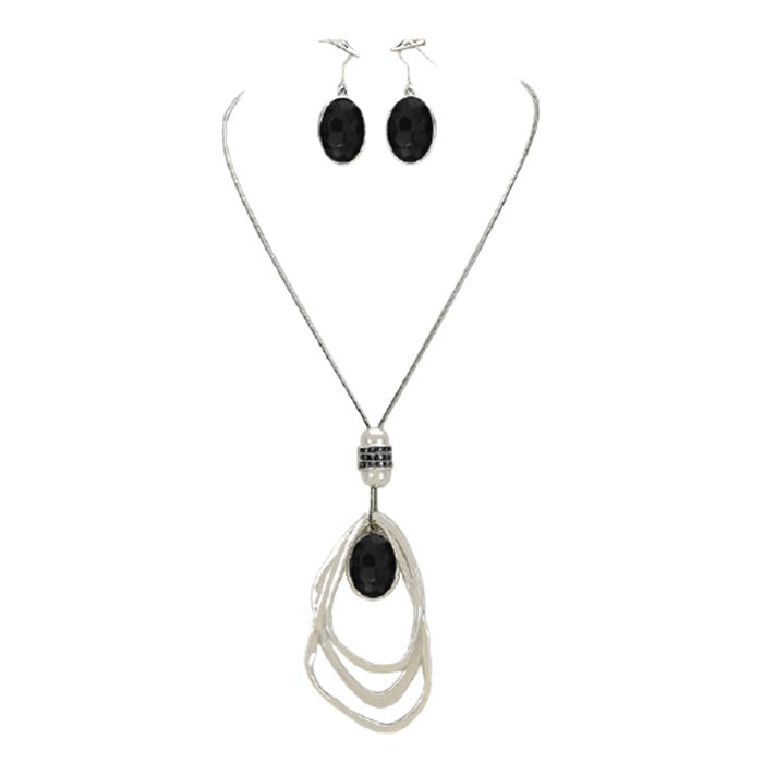 Oval Glass Crystal Triple Abstract Hoop Necklace
