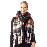 Plaid Check Patterned Soft Fuzzy Knit Oblong Scarf