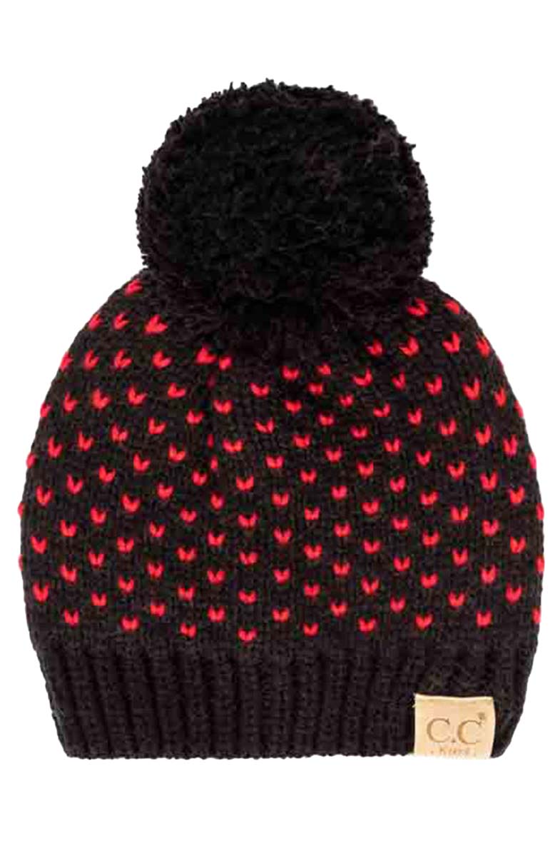 C.C Kids Heart Pattern Knit Beanie with Pom