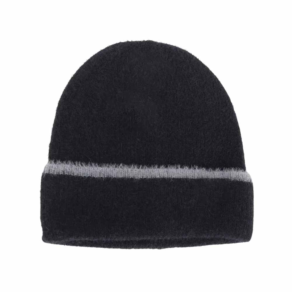 Soft Feather Yarn Striped Cuff C.C Beanie