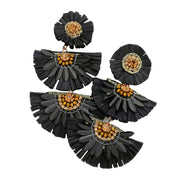 Stone Embellished Half Round Raffia Link Dangle Earrings